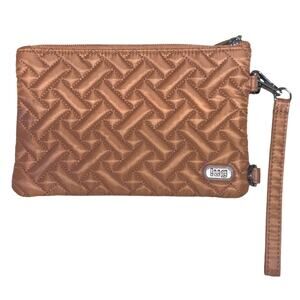 Lug Peekaboo Wristlet Quilted Pouch Copper Brown Purse Travel Clutch 8” x 5”